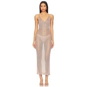 Superdown Darcie Maxi Dress Gold Open Knit Metallic V-Neck Sleeveless Sz XS